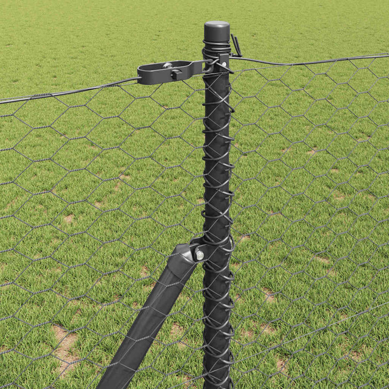 Vidaxl Fence With Posts PVC-Coated Steel, Grey, 120cm H x 2500cm W x 3.2cm D