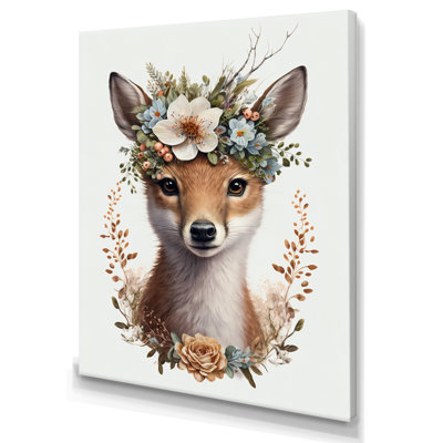 Adorable bébé renard avec couronne florale II - reproduction d'art sur toile