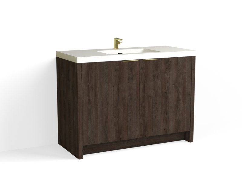 Mesa 48" W Freestanding Single Bathroom Vanity , White Matte, Biondo/Satin Brass, Single-Hole