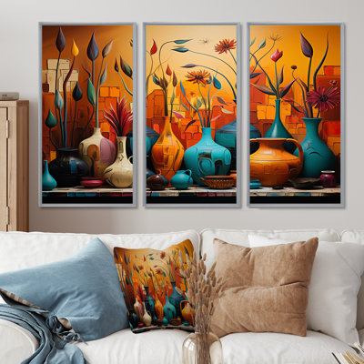 Orange Boho Pottery Expressions I - Boho Pottery Wall Art Decor