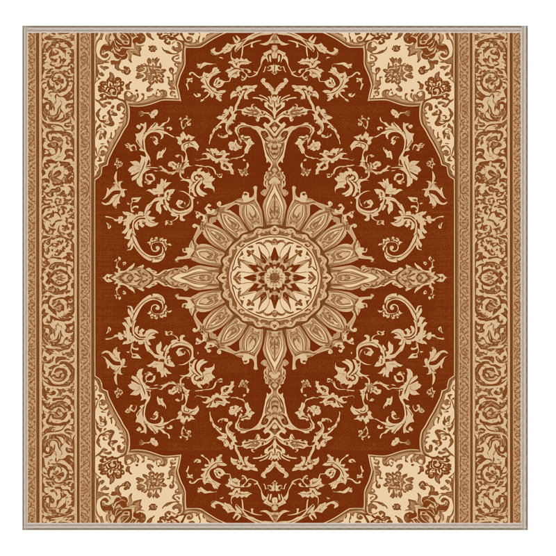 Tapis oriental décoratif beige / beige lavable à la machine Pauleta, Carré 7 pi
