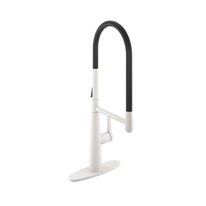 Spring Neck Standard Kitchen Faucet with Dual-Function spray head and Deck Plate, Matte White