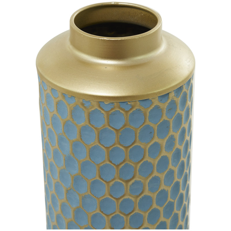 Metal Honeycomb Decorative Vase Set, Light Blue