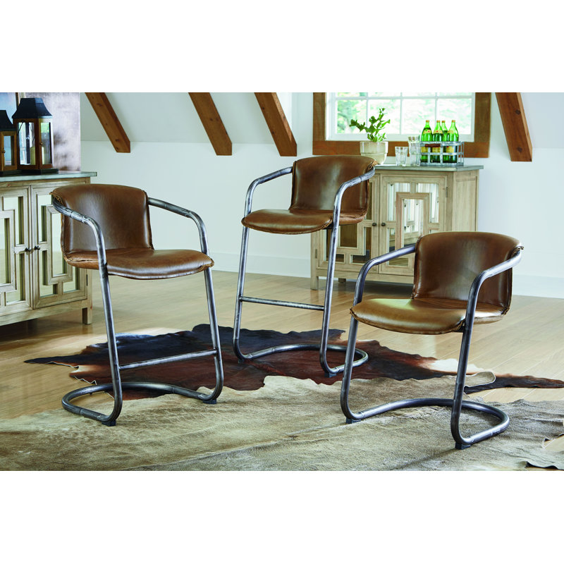 Chiavari Distressed Leather Bar Stool, Chestnut Leather/ Brushed Nickel Frame, Bar Stool (29" Seat Height)