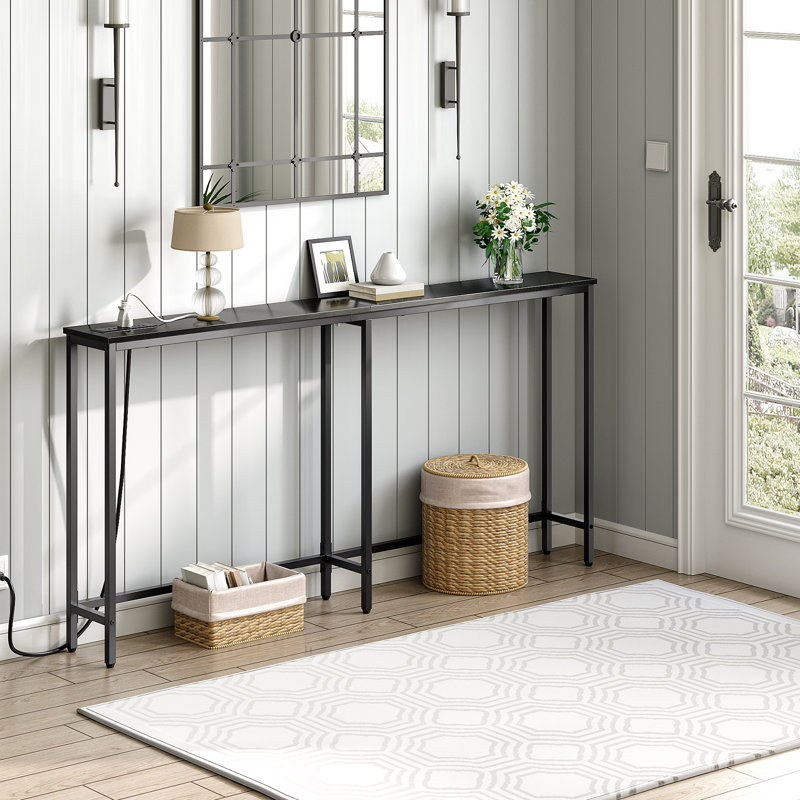Castiglione Console Table Sofa Table with Power Outlet, 31.5" H x 70.9" W x 5.9" D, Black