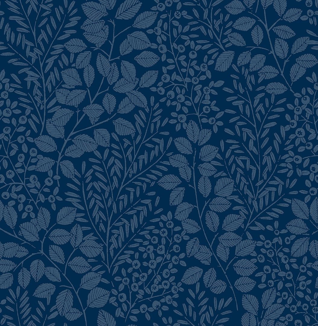 Adamina Flowers Wallpaper, Navy Blue