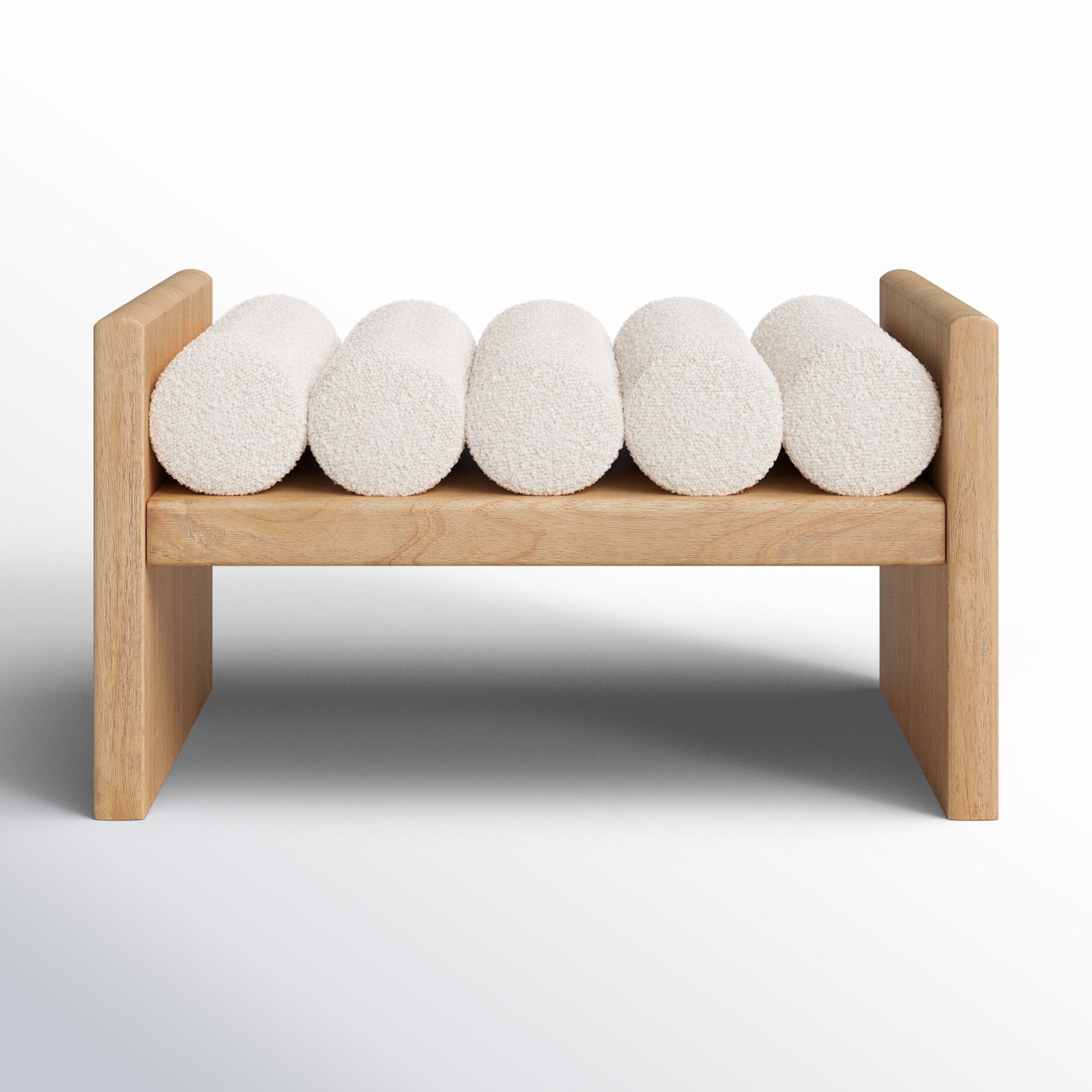 Reeves Boucle Wood Bench, 18" H x 32" W x 19" D, Cream Boucle Fabric / Natural Finish