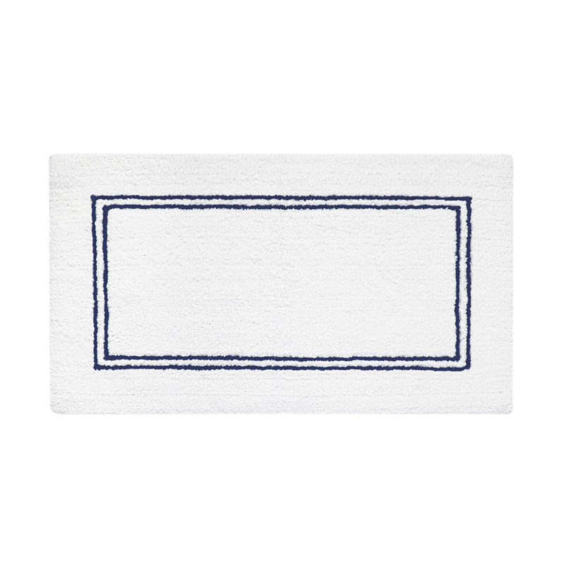 Continental Rectangle Bath Rug, 28" W x 47" L, White/Blue
