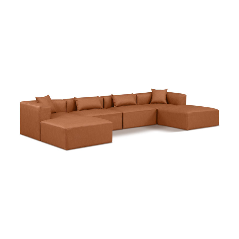Canapé modulaire en cuir 6 pièces Vegan, Cuir cognac végétalien