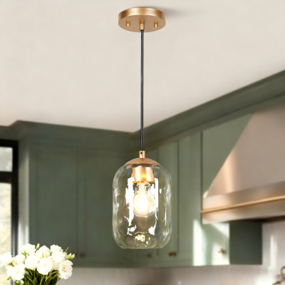  Luminaire suspendu pour îlot de cuisine 1 lumière avec verre martelé (1 ensemble)