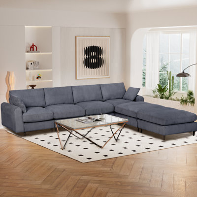 Extra Large 6-seater Combination Sofa, Corduroy, Convertible, With Headrests And Footstools by Mercer41