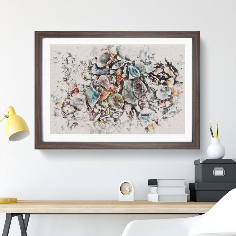 Shells on the Beach Vol.2 Watercolour - Picture Frame Graphic Art, Walnut, 65cm H x 90cm W x 2cm D