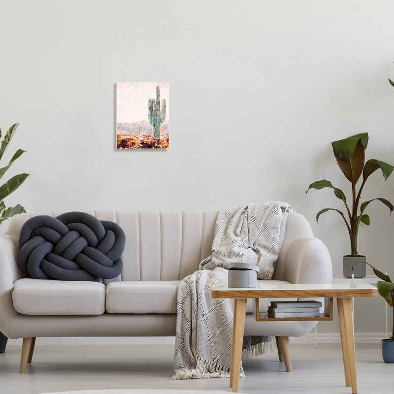 Cactus debout sur fond blanc, Bois, H 10 po x l 15 po