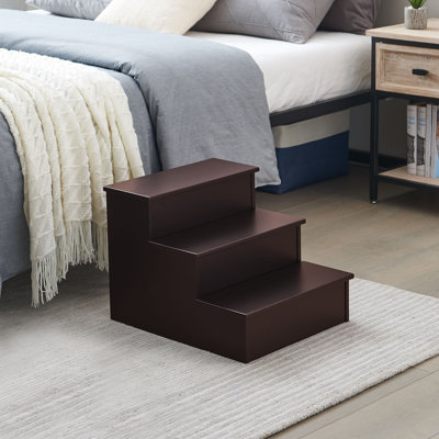Escalier de chevet en bois à 3 marches avec rangement, marches de sécurité pour animaux de compagnie et tout-petits pour lits hauts, escabeau compact pour adultes et enfants - Cerisier