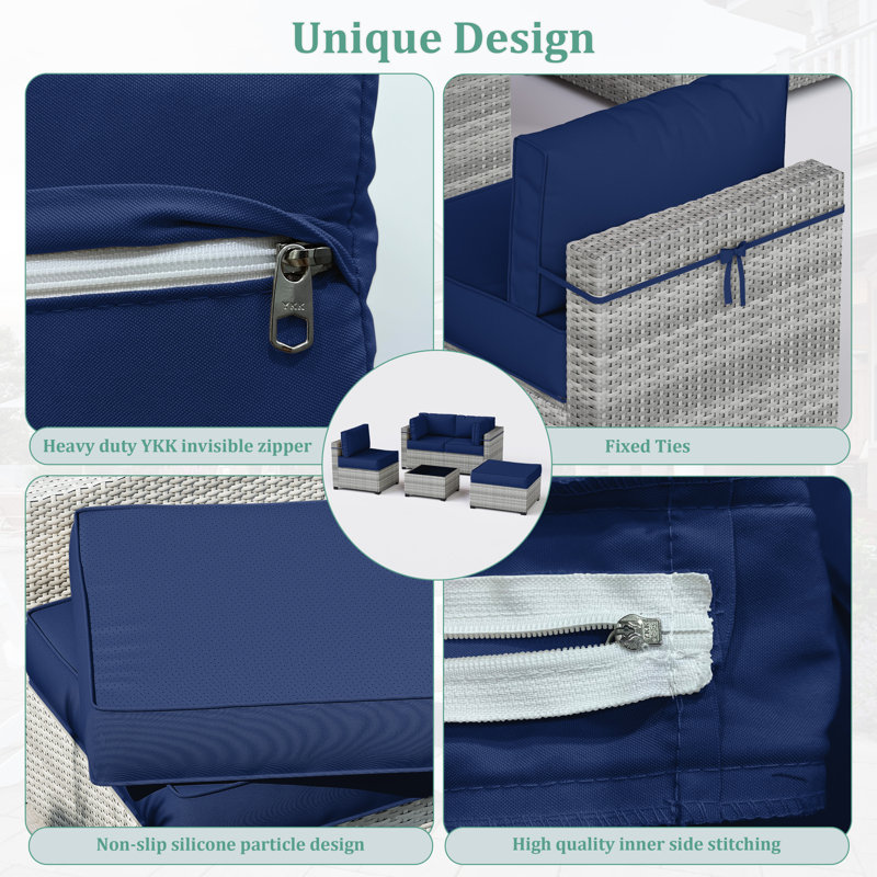9-Piece Outdoor Cushion Cover Set (Set Of 3 Seats , 5 Backs, 1 Footrest)， Only Covers, Blue