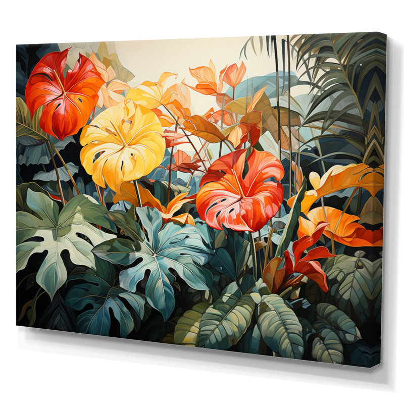 Orange tropical et feuillage vert I, H 12 po x l 20 po x P 1 po, Toile tendue
