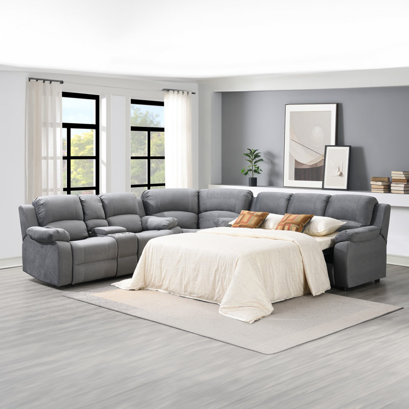 Kulp Upholstered L-Shaped Sectional, Gray Polyester Blend