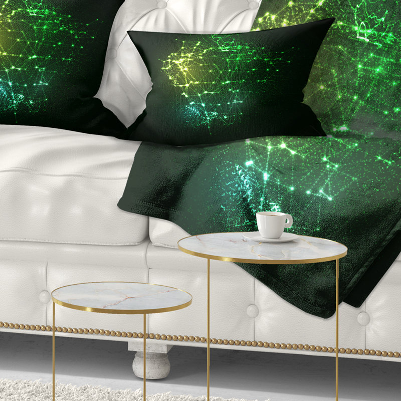 Green Glow Particles - coussin imprimé abstrait