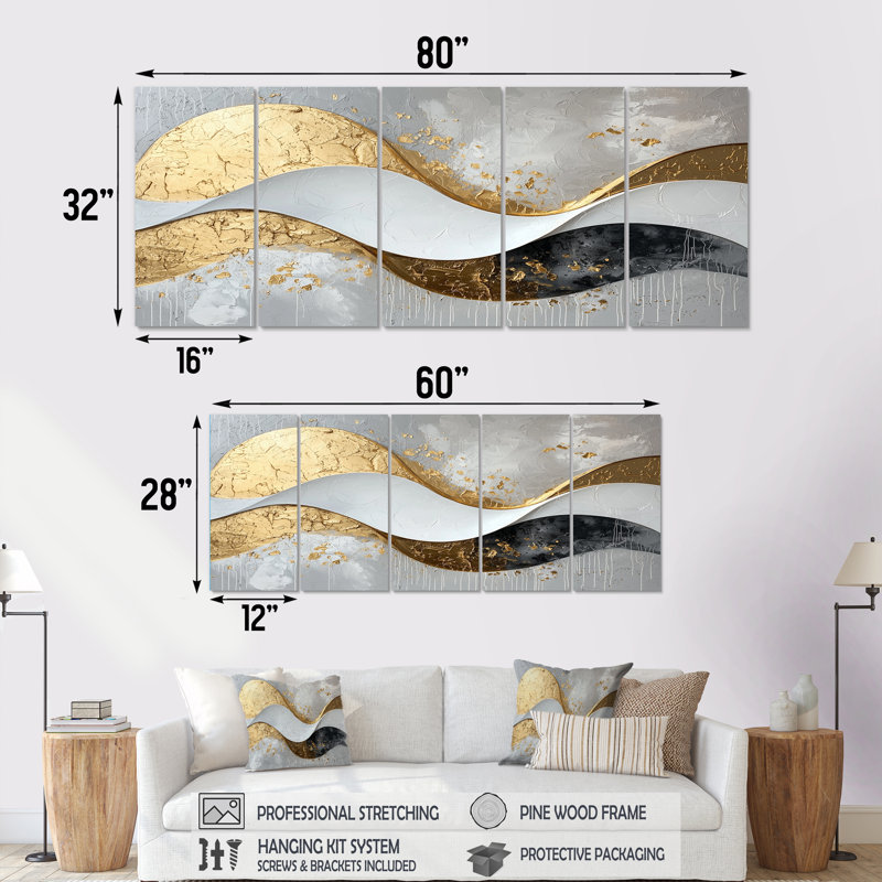 Fosteau I - art mural vagues - décoration murale moderne, H 28 po x l 60 po, 5