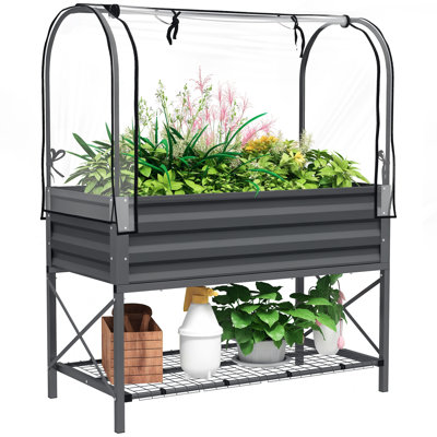 Pot à fleurs surélevé en métal Jordin avec couvercle, gris foncé