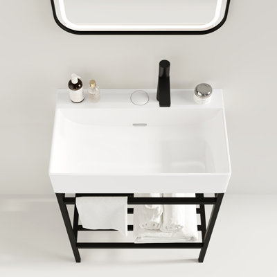 Lavabo de salle de bain 24 po sans armoire - Bassin en céramique blanc avec bouton de contrôle de la surface du drain robuste et facile à assembler, accessoires inclus