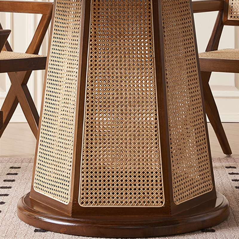 Ensemble de table ronde en bois massif de style moyen-antique, H 29,5 po x L 54,3 po x l 54,3 po, 7