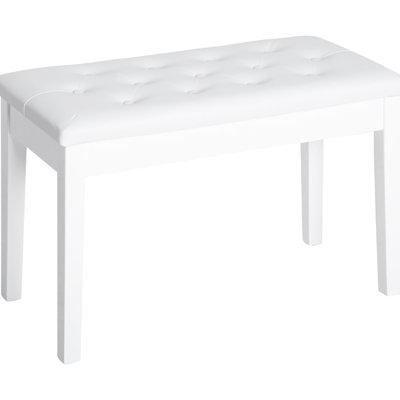 Duet Piano Bench In White, With Comfortable Faux Leather Padding And Wooden Frame White Seat Foundation For Duets Practice