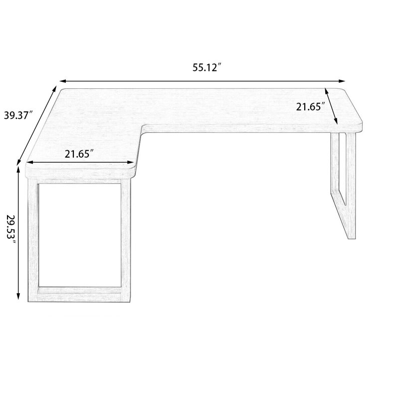 Nut-Brown L-Shaped Solid Wood desk, 29.53" H x 55.12" W x 39.37" D, Left Hand Return