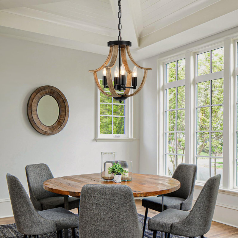 Black and Faux Wood Empire Chandelier with Adjustable Chain