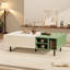 Ensemble de meuble télé et table basse 2 pièces, console média blanche et verte avec rangement