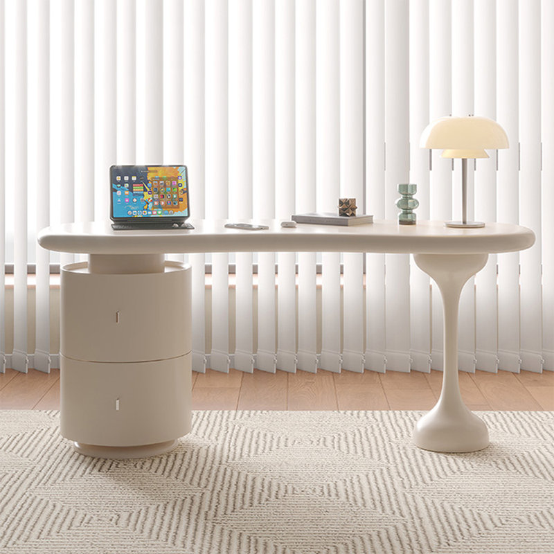 70.87"White Curved Solid + Manufactured Wood with 2 drawers desk, H 29,53 po x l 55,12 po x P 24,8 po
