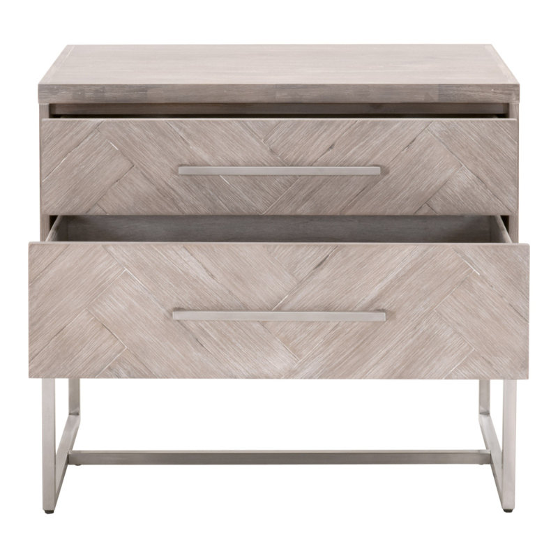Table de chevet 2 tiroirs Bobby, Gris naturel