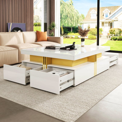 Table basse moderne avec rangement à 4 tiroirs 43,3 po Modern