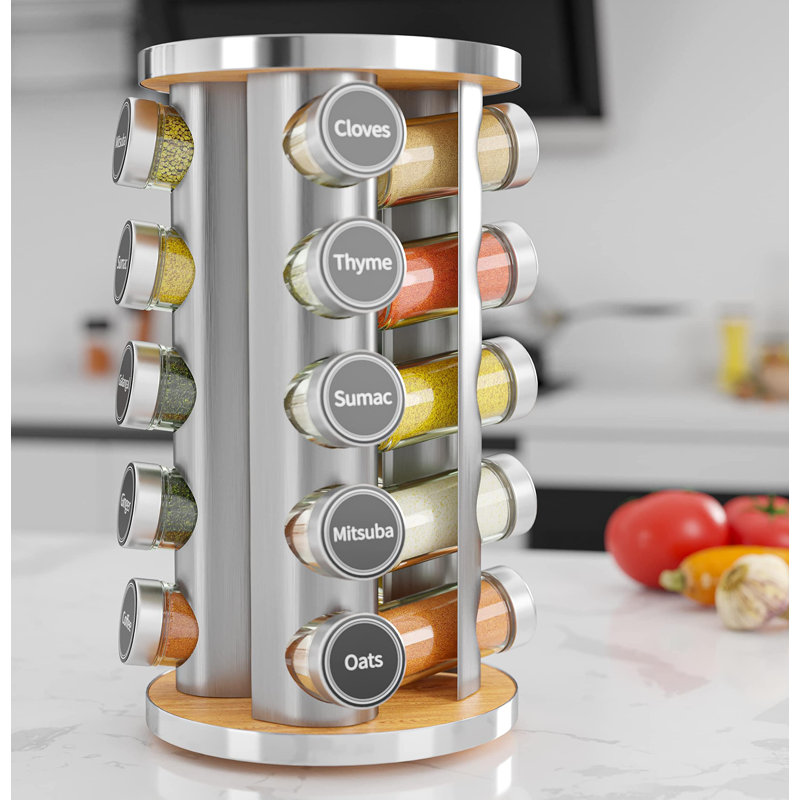 Ensemble de pots à épices autoportants en acier inoxydable, Bois / argent