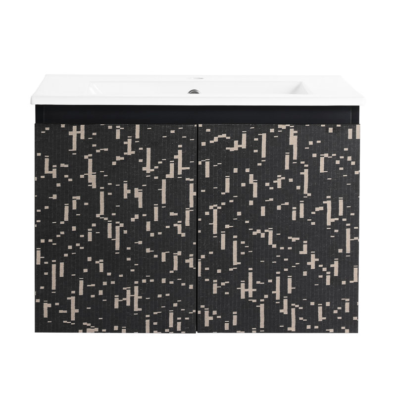 Meuble-lavabo 24 po avec lavabo en céramique et porte d'armoire - Finition murale noire à fermeture en douceur moderne