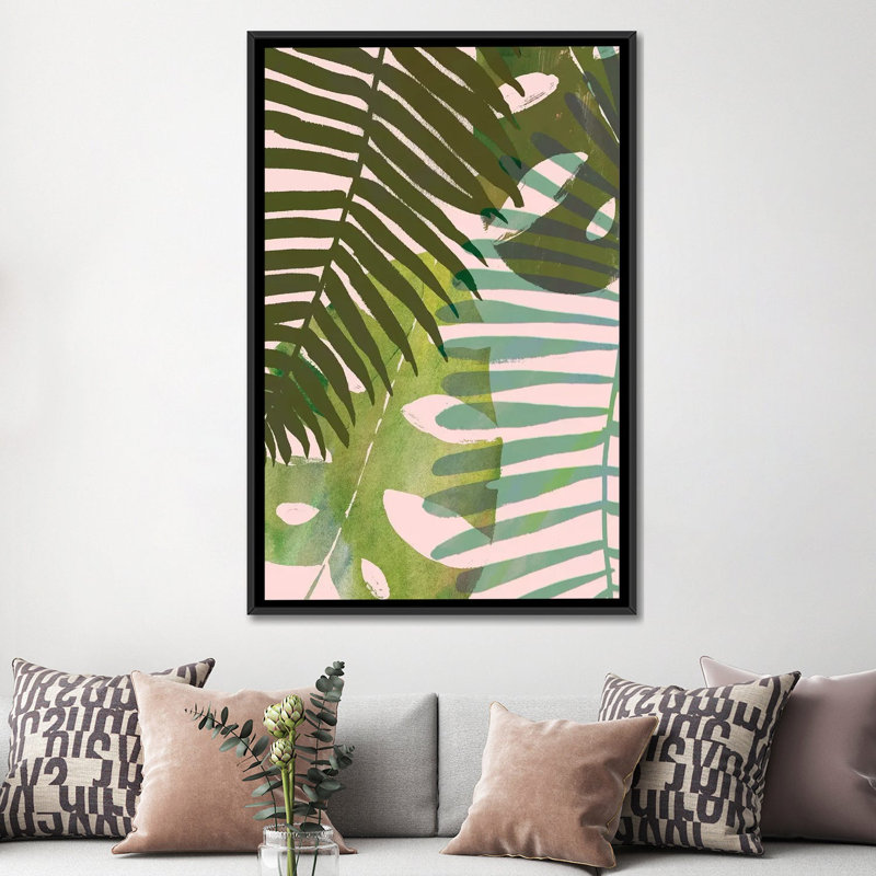 « tropical enchevêtrer i », art sur toile, H 26 po x l 18 po x P 1,5 po, Toile avec cadre noir, Pas de tapis