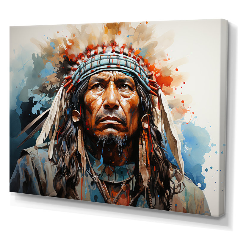 «Native Apache Warrior» sur toile, Toile tendue, H 16 po x l 32 po