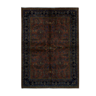 Hand-Knotted High-Quality Navy and Brown Area Rug