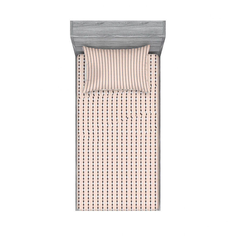 Microfiber Striped Sheet Set, Twin XL Sheet Set + Fitted Sheet + 1 Pillowcase, Beige/Black Geometric 1