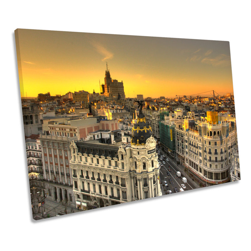 Madrid City Spain Sunset - Wrapped Canvas Print, 30.5cm H x 45.7cm W x 2cm D