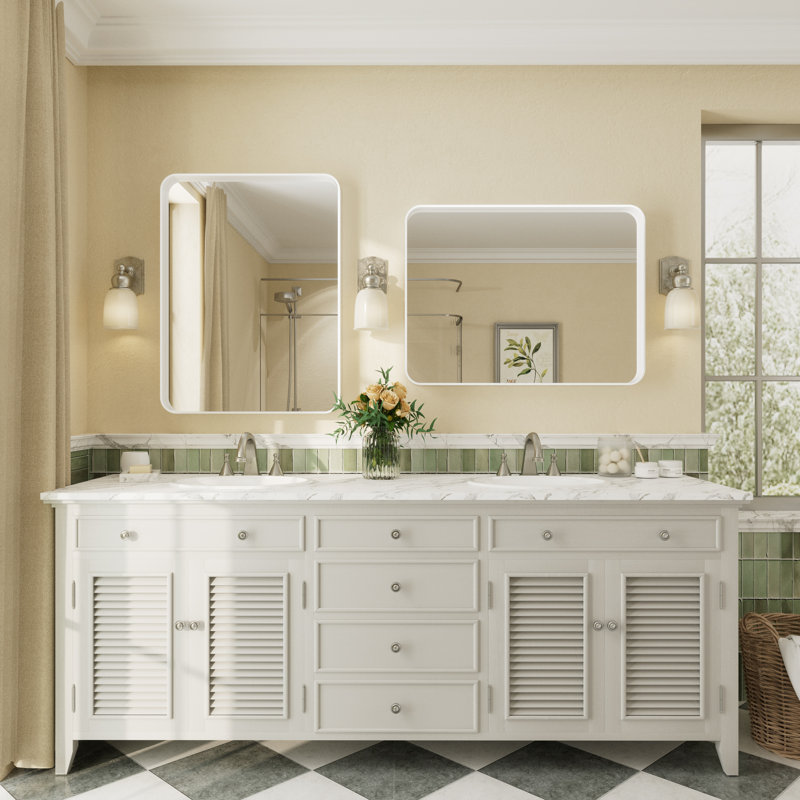 Miroir mural Aevar, 32 po x 24 po, Blanc mat