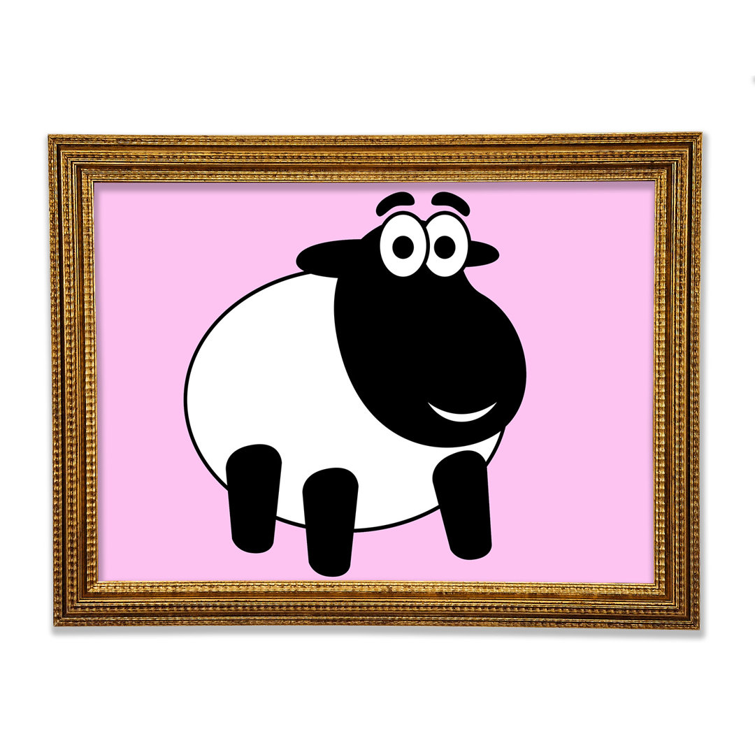 Wandbild Happy Cartoon Sheep White