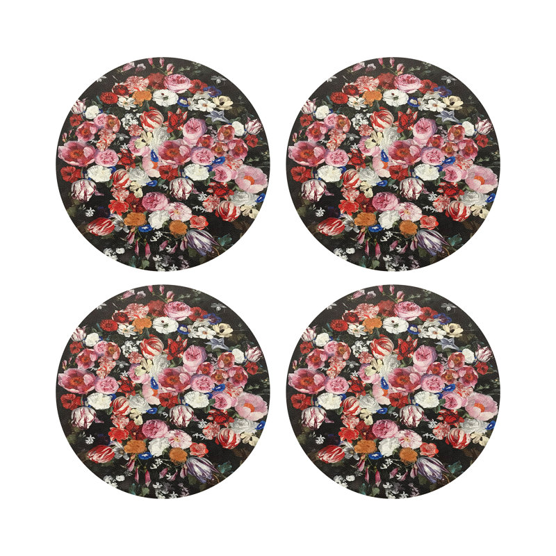 Festoon Flowers Vegan Leather Round Coasters
