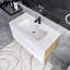 Grand meuble-lavabo mural moderne pré-assemblé blanc mat et chêne naturel avec lavabo intégré en céramique