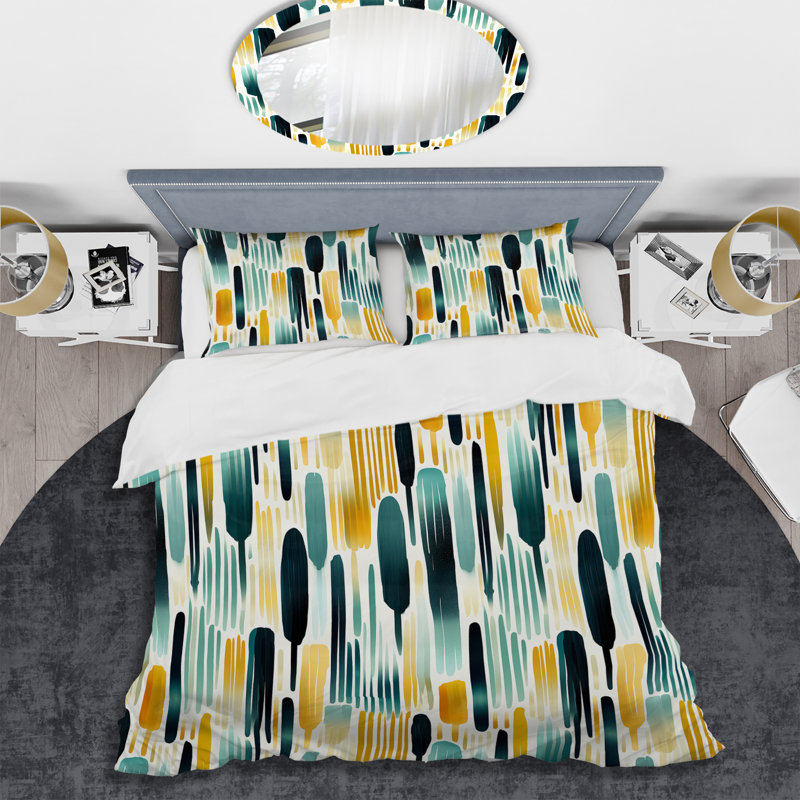 Ensemble de housse de couette à rayures Green Adn Yellow Paint Striped Pattern