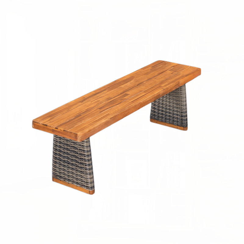 Banc d'extérieur 1 pièce en bois d'acacia, finition teck + osier gris, Gris / teck