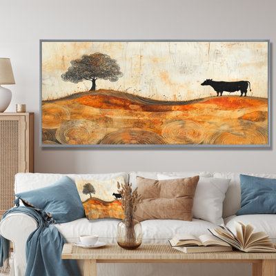 «Drewann Autumn Farm with Cow In The Field Landscape - Farm Wall Art Decor»