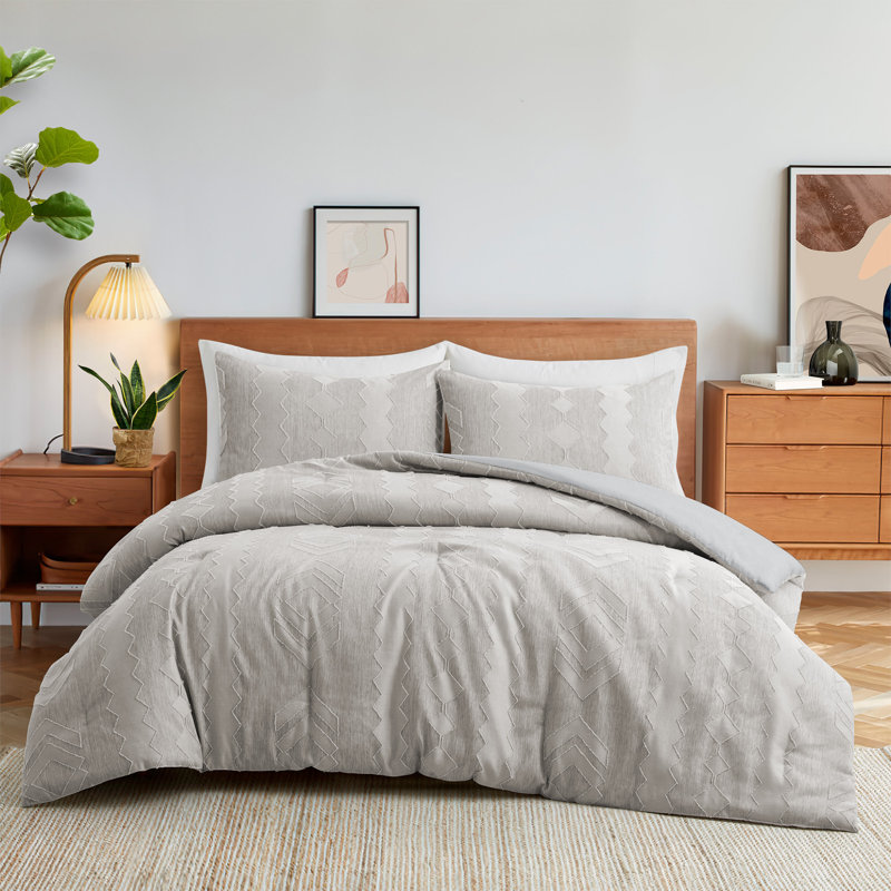 Ensemble d'édredon toutes saisons, gris, Édredon grand + 2 taies d'oreiller standard