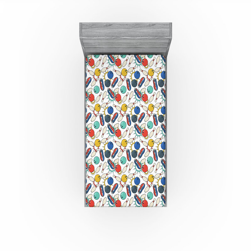 Ambesonne Bowling Fitted Sheet 2-Pack Color Doodle Retro Multicolor, Twin XL Fitted Sheet