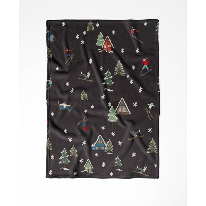 Couverture en velours de polaire Downhill, L 60 po x l 50 po, Motif géométrique gris anthracite